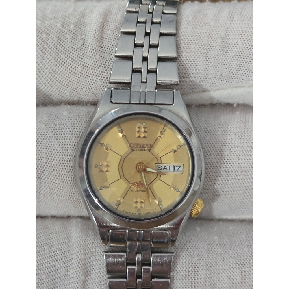 Vintage Citizen‎ Automatic Watch 21 Jewels Gold Dial Day Date Y2K Quiet Luxury